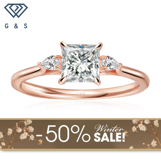 Infinite Love Trilogy Princess Cut Moissanite Engagement Ring - 18ct Rose Gold Plated- Winter Sale