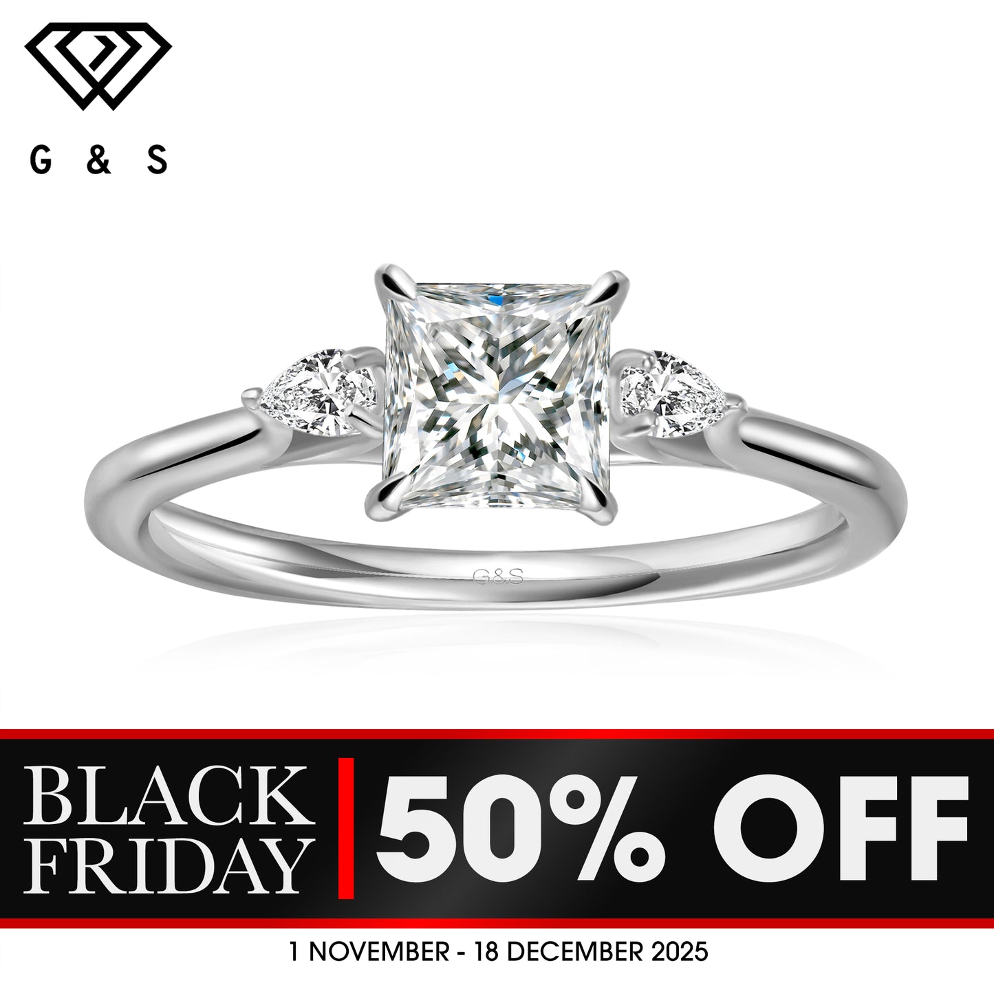 Infinite Love Trilogy Princess Cut Moissanite Engagement Ring - BLACKFRIDAY