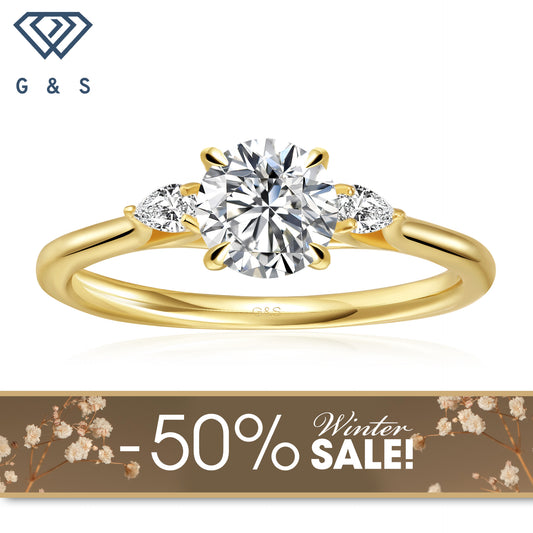 Infinite Love Trilogy Round Brilliant Moissanite Engagement Ring - 18ct Yellow Gold Plated - Winter Sale