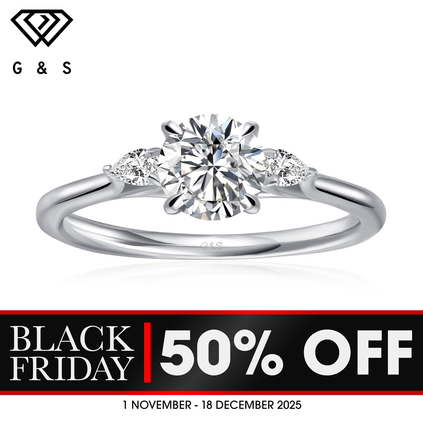 Infinite Love Trilogy Round Brilliant Moissanite Engagement Ring - BLACKFRIDAY