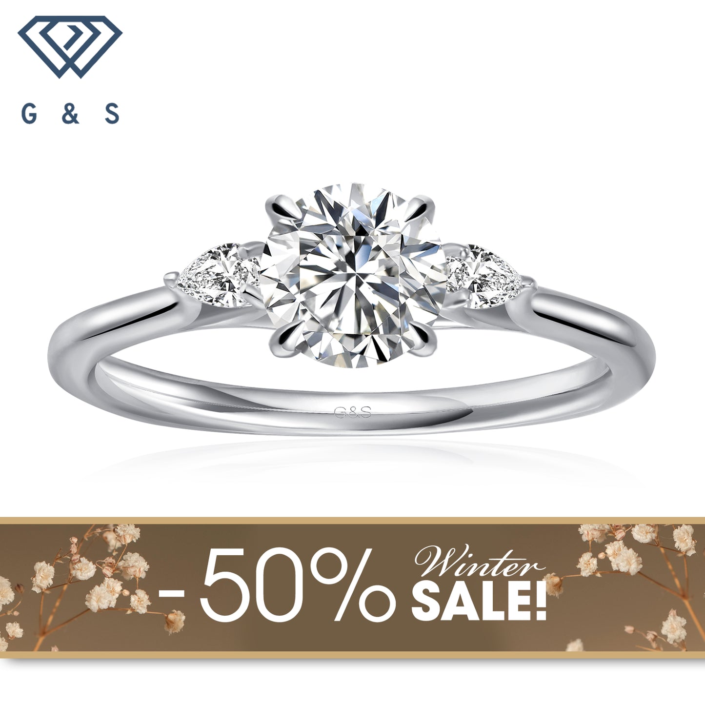 Infinite Love Trilogy Round Brilliant Moissanite Engagement Ring - Winter Sale