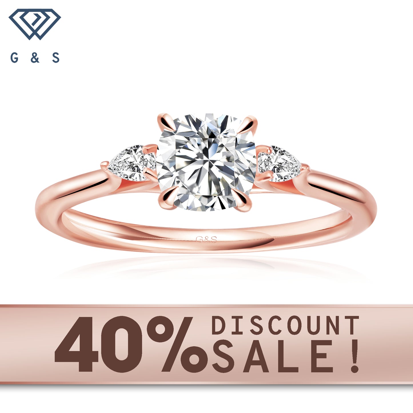 Infinite Love Trilogy cushion cut moissanite engagement ring set in 9ct rose gold.
