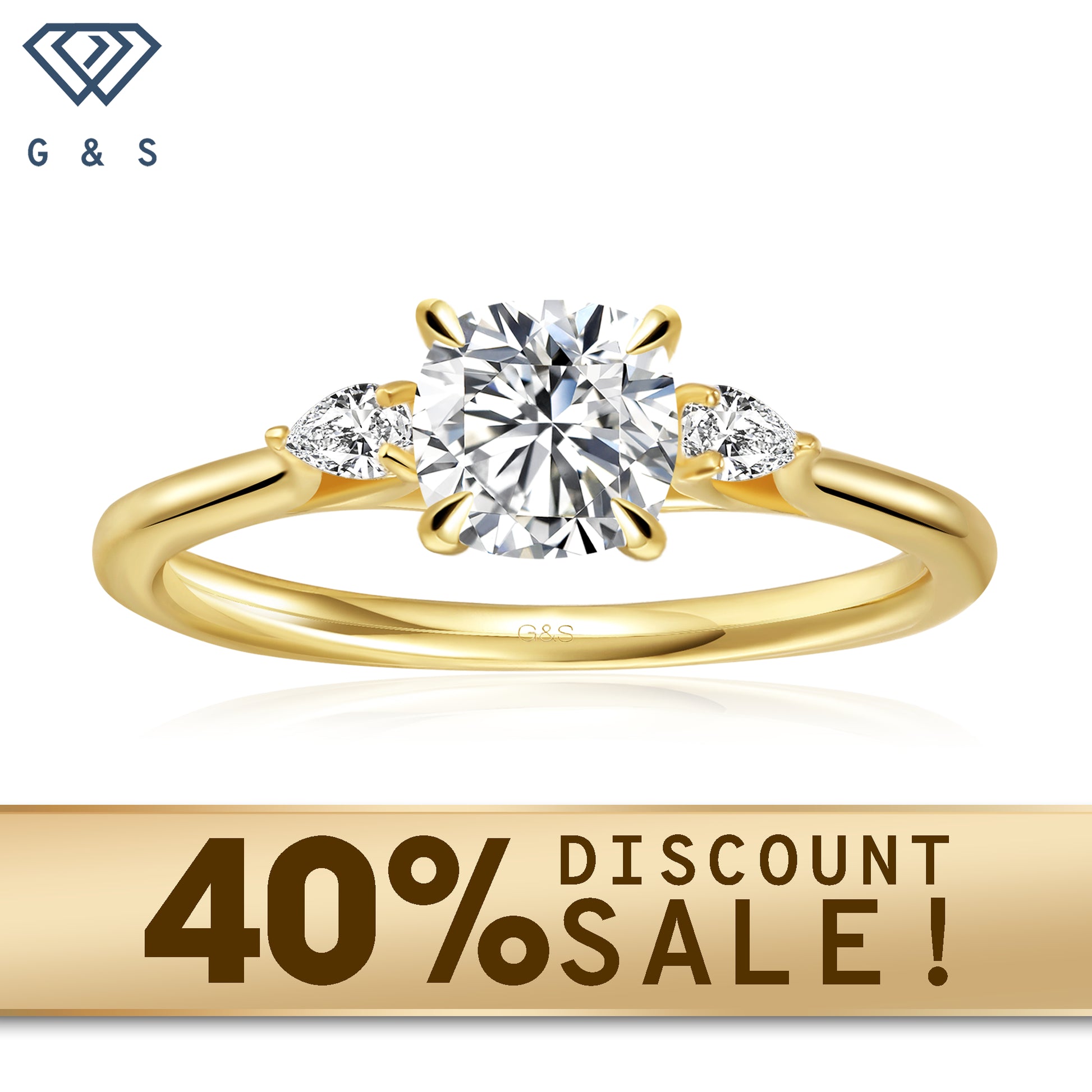A 9ct yellow gold engagement ring featuring three cushion cut moissanites, representing your past, present, and future together.