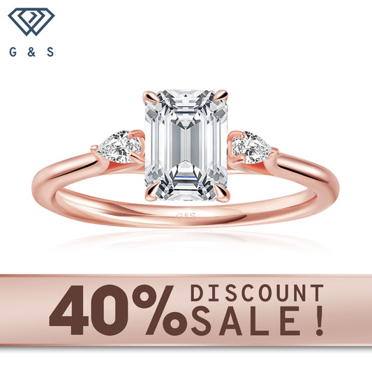 Infinite Love Trilogy emerald cut moissanite engagement ring in 9ct rose gold.