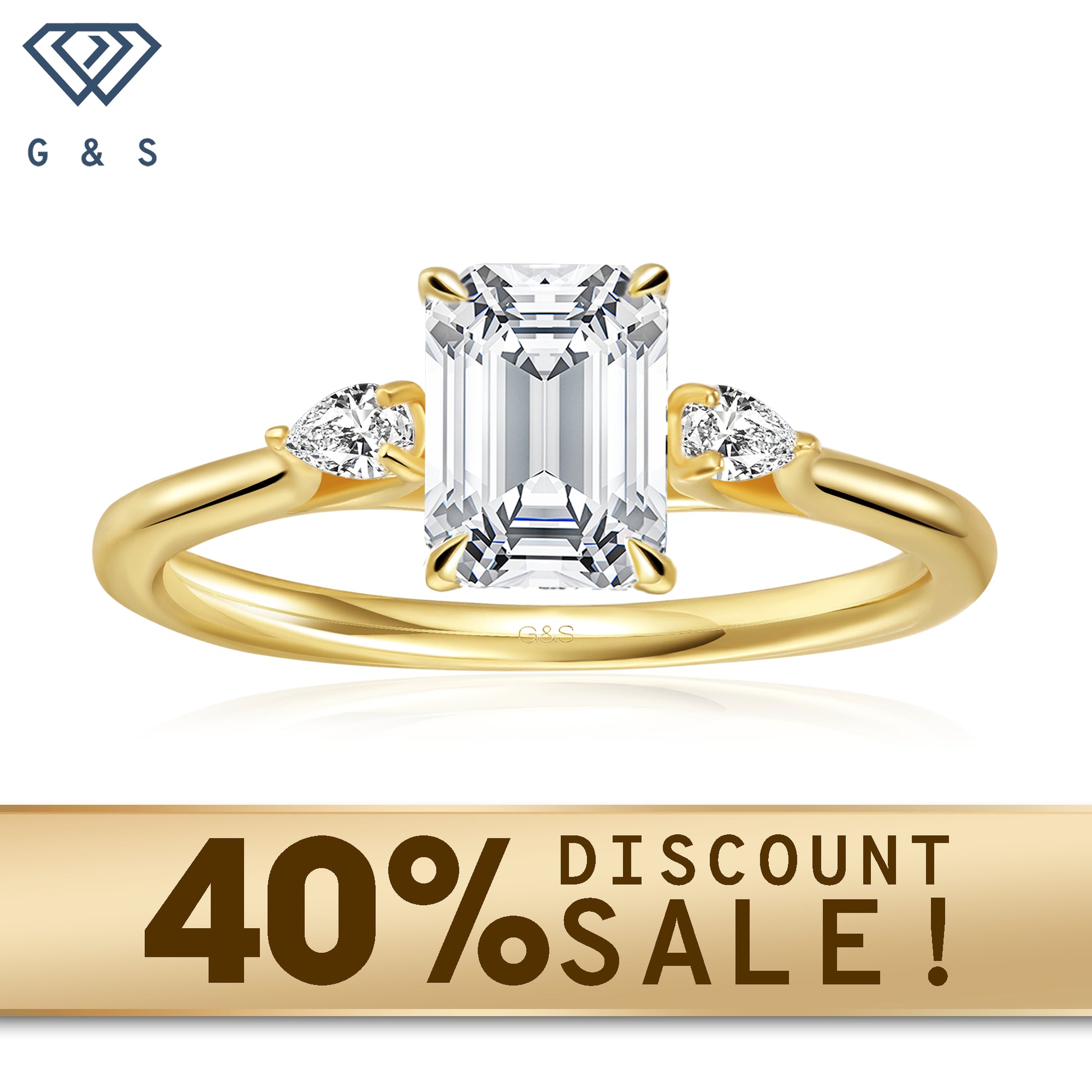 A 9ct yellow gold engagement ring featuring three emerald cut moissanites, symbolizing past, present, and future.