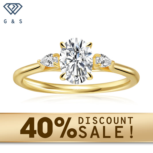 A 9ct yellow gold ring showcasing three oval-cut moissanites, symbolizing your journey together.