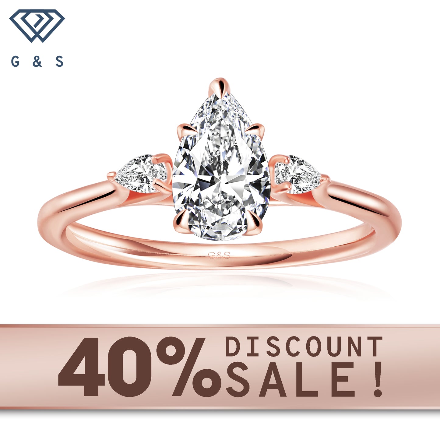 Infinite Love Trilogy pear-shaped moissanite engagement ring set in 9ct rose gold.