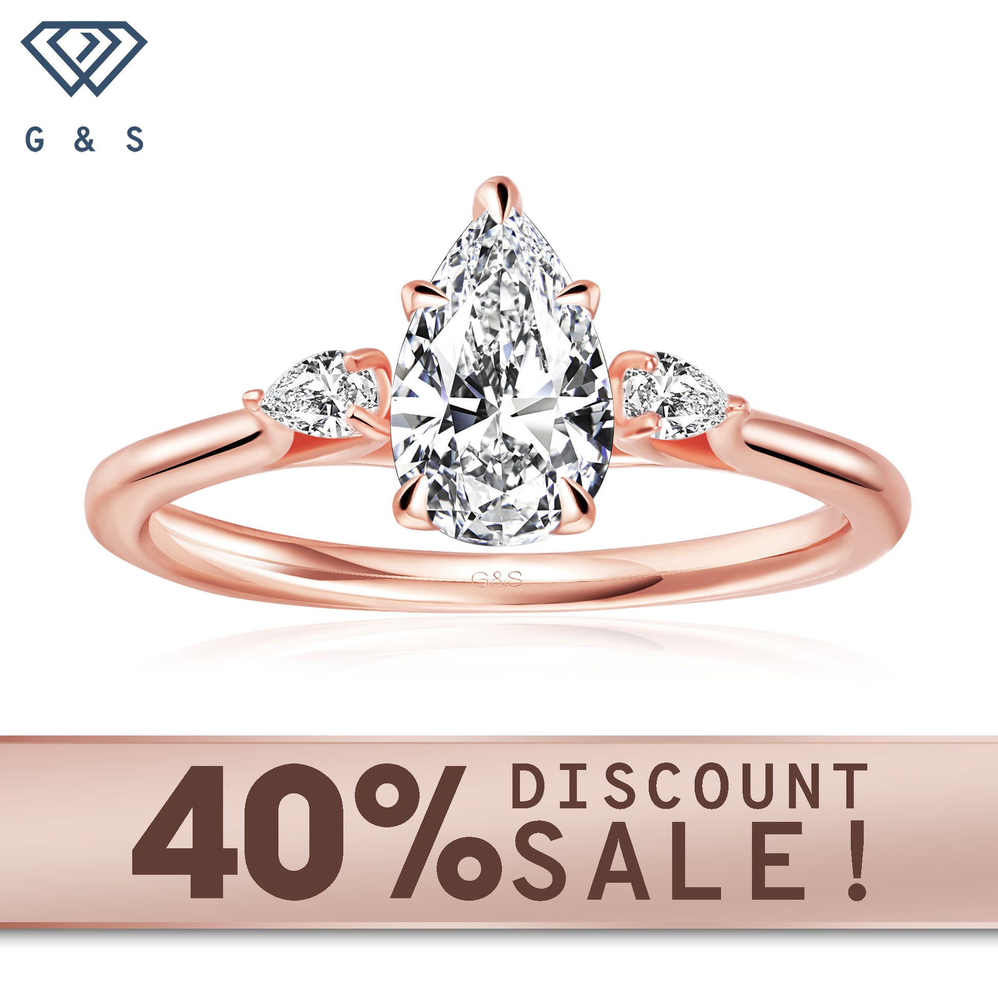Infinite Love Trilogy pear-shaped moissanite engagement ring set in 9ct rose gold.