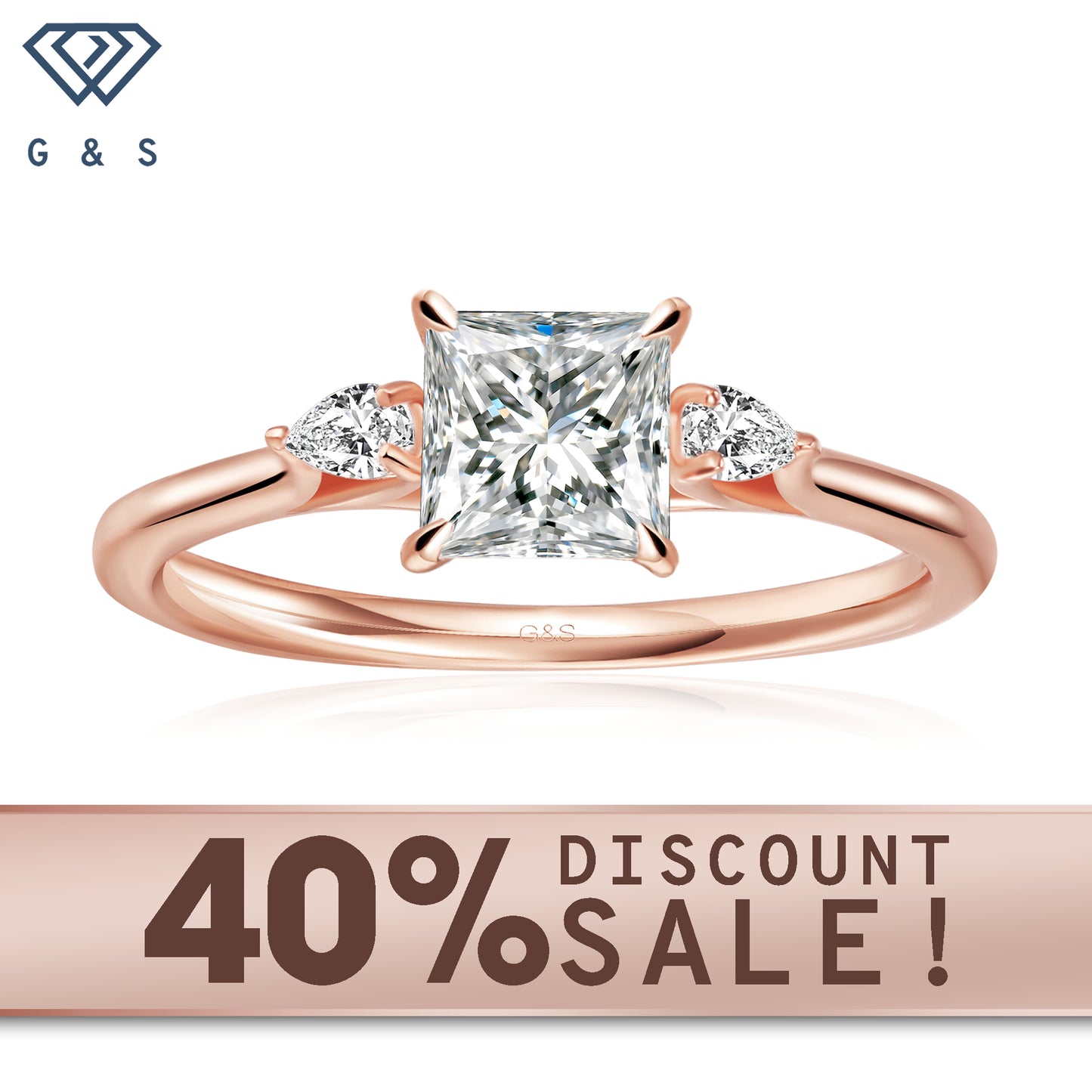 Infinite Love Trilogy princess cut moissanite engagement ring set in 9ct rose gold.