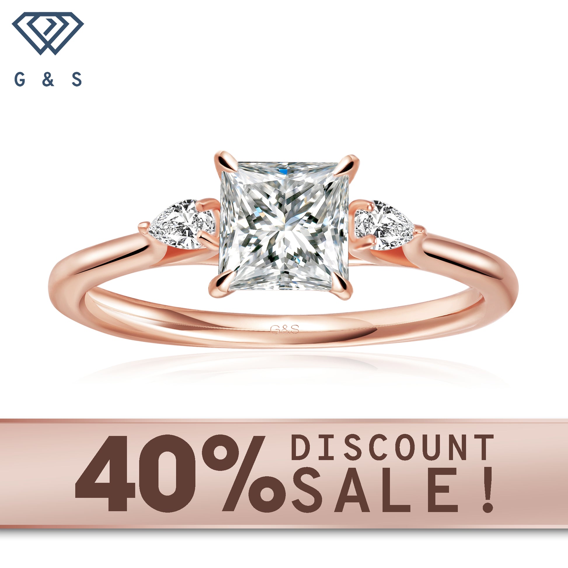 Infinite Love Trilogy princess cut moissanite engagement ring set in 9ct rose gold.