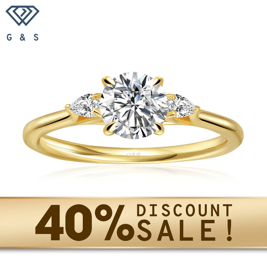 A 9ct yellow gold ring with three round brilliant moissanites, symbolizing your past, present, and future.