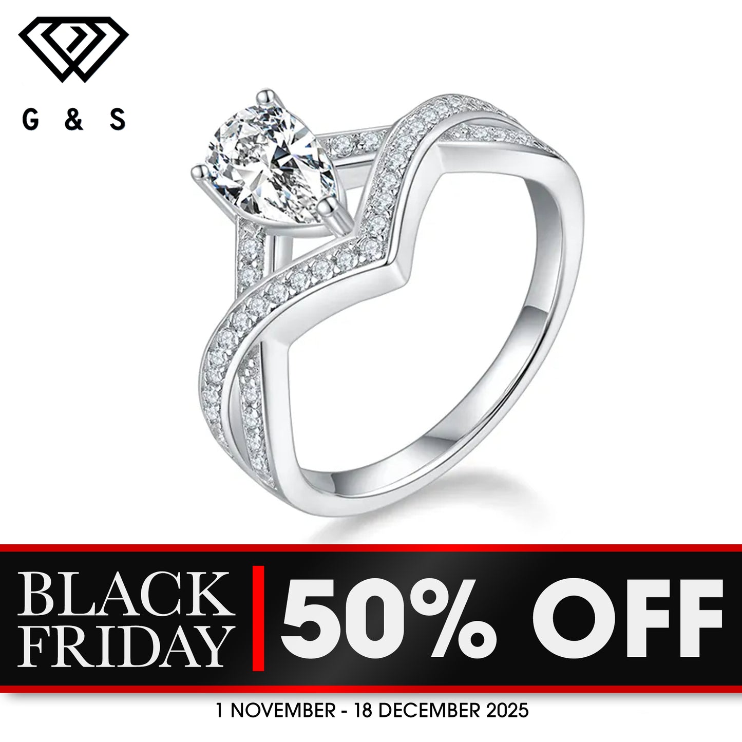 Infinity Pear Shape Moissanite Engagement Ring - BLACKFRIDAY