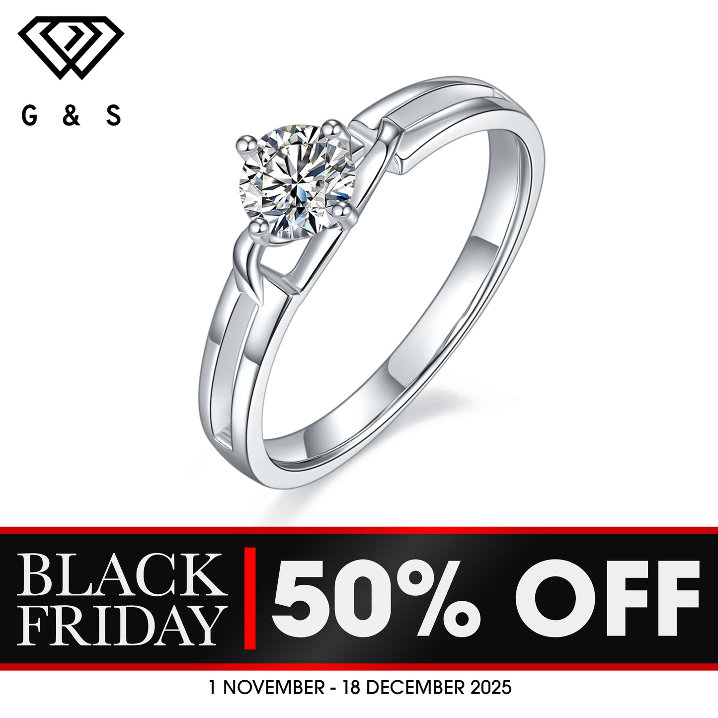 Infinity Solitaire 0.50ct Moissanite Engagement Ring Set in Sterling Silver - BLACKFRIDAY