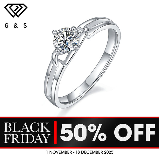 Infinity Solitaire 0.50ct Moissanite Engagement Ring Set in Sterling Silver - BLACKFRIDAY