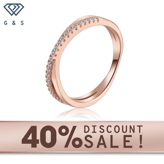 Infinity moissanite wedding band set in 9ct rose gold.