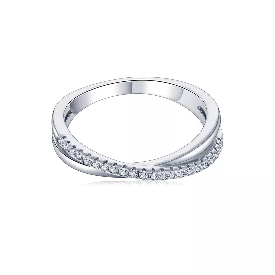 Celebrate your eternal bond with these stunning wedding bands crafted in 9ct white gold, showcasing the timeless symbol of infinity and the brilliance of moissanites.