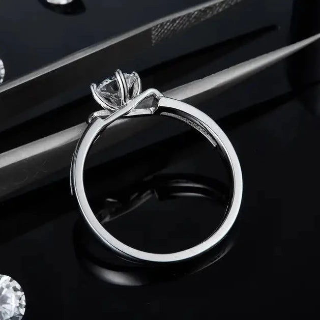Infinity Solitaire Moissanite Engagement Ring Set in