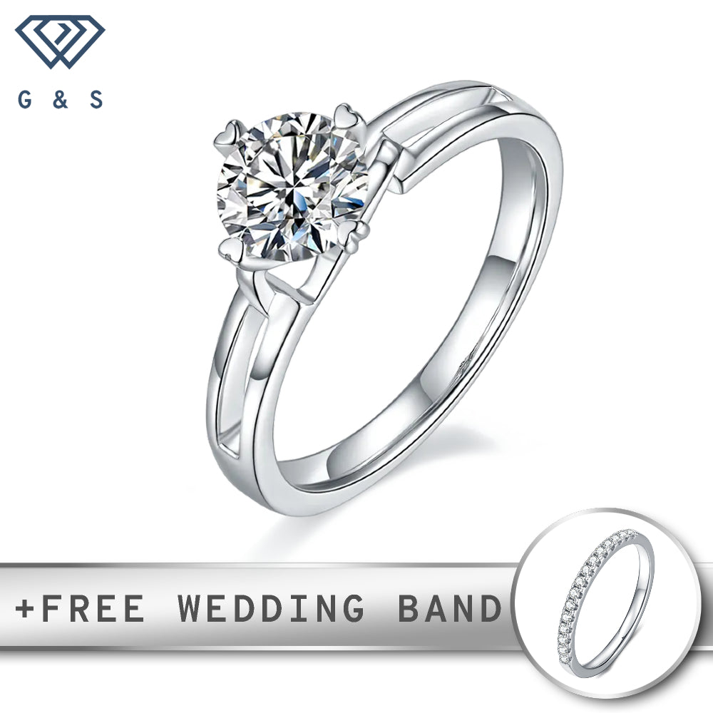 A beautiful engagement ring featuring a sparkling 1.00ct moissanite solitaire set on a sterling silver band with an elegant infinity symbol design.