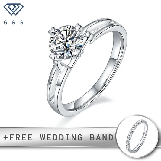 A beautiful engagement ring featuring a sparkling 1.00ct moissanite solitaire set on a sterling silver band with an elegant infinity symbol design.