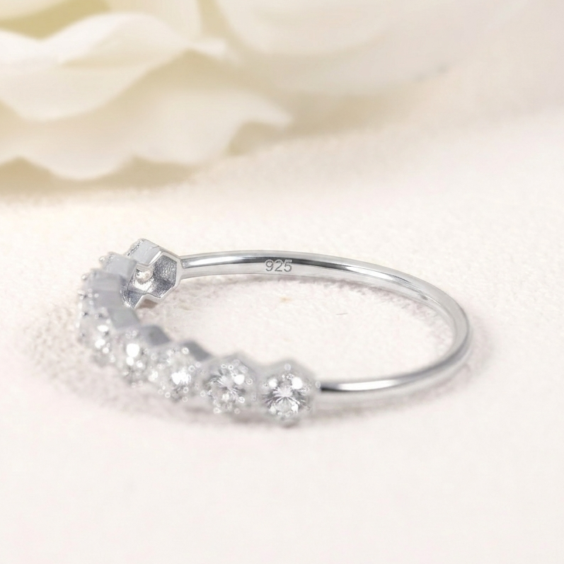 Luminous Sterling Silver Moissanite Hexagonal Stacking Ring