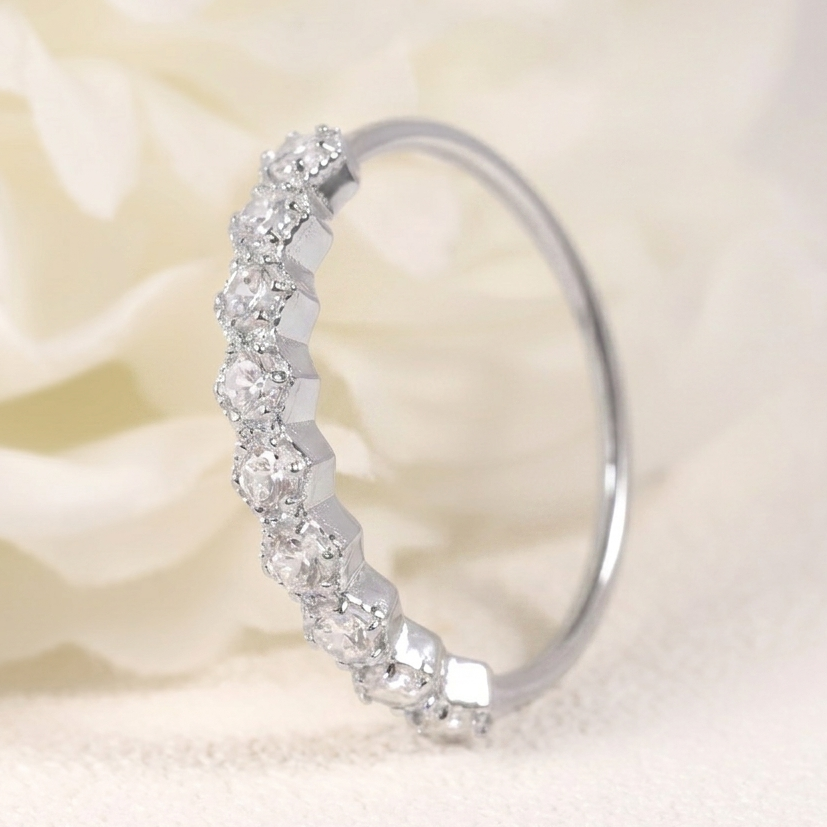 Luminous Sterling Silver Moissanite Hexagonal Stacking Ring