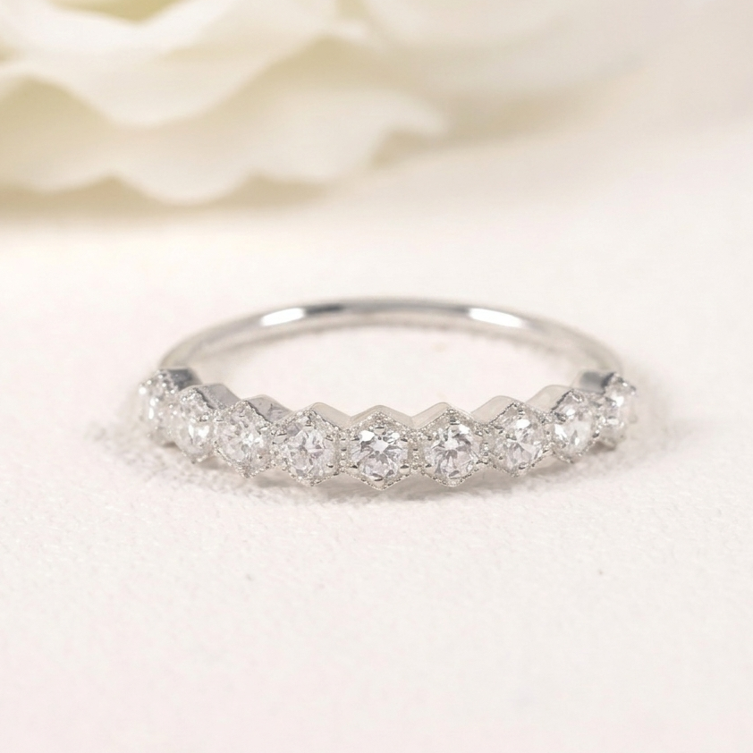 Luminous Sterling Silver Moissanite Hexagonal Stacking Ring