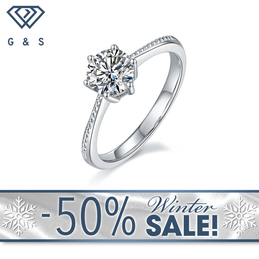 Milgrain Solitaire 6 Claw Setting 1.00ct Moissanite Engagement Ring Set in Sterling Silver - Winter Sale