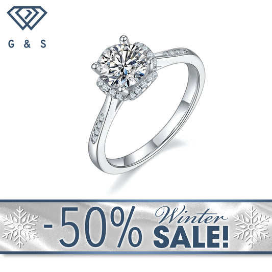 Modern Halo 1.00ct Moissanite Engagement Ring Set in Sterling Silver - Winter Sale