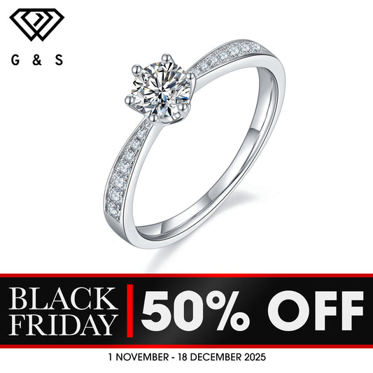 Pave Tiffany 6 Claw Setting 0.50ct Moissanite Engagement Ring Set in Sterling Silver - BLACKFRIDAY