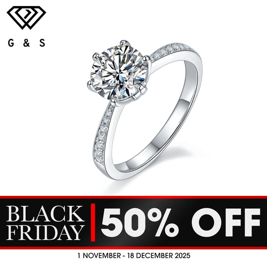 Pave Tiffany 6 Claw Setting 1.50ct Moissanite Engagement Ring Set in Sterling Silver - BLACKFRIDAY