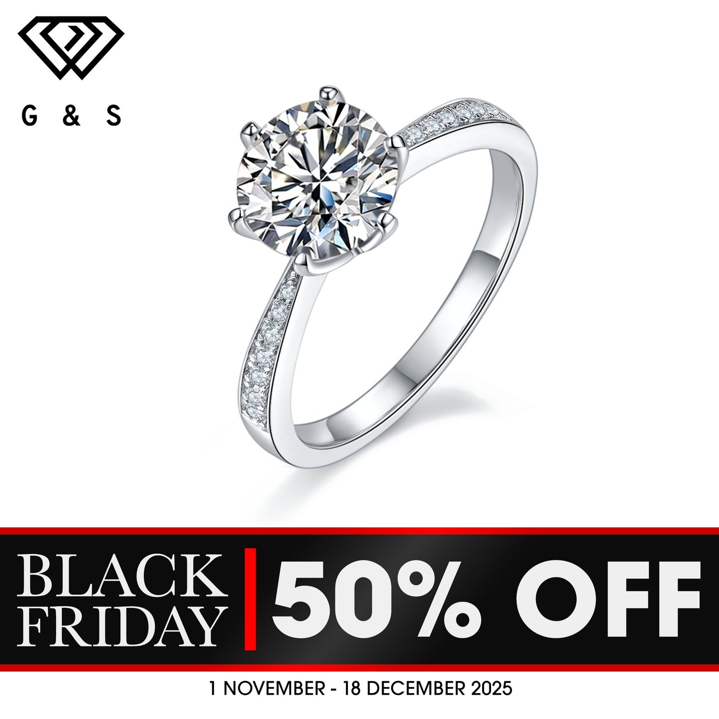 Pave Tiffany 6 Claw Setting 2.00ct Moissanite Engagement Ring Set in Sterling Silver - BLACKFRIDAY