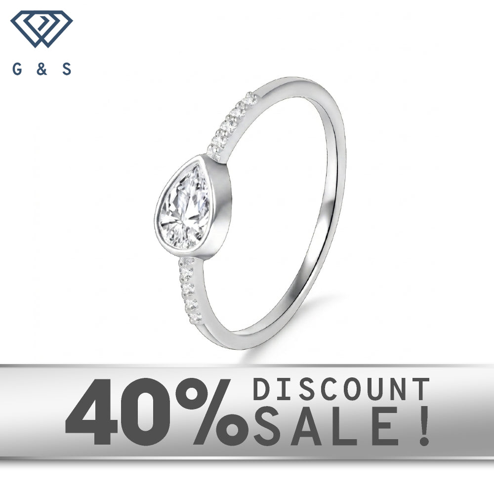 Pear Cut Moissanite Bezel Stacking Ring in Sterling Silver