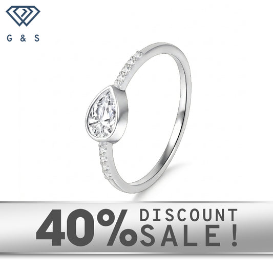 Pear Cut Moissanite Bezel Stacking Ring in Sterling Silver