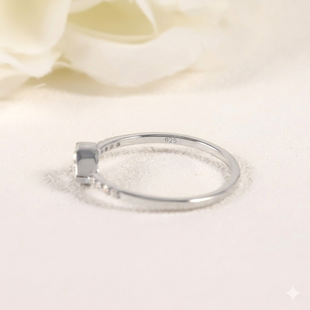 Pear Cut Moissanite Bezel Stacking Ring in Sterling Silver
