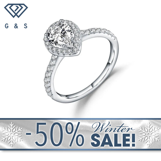Pear Shape Halo 1.25ct Moissanite Engagement Ring Set in Sterling Silver - Winter Sale