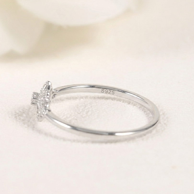 Petite Moissanite Floral Stacking Ring in Sterling Silver