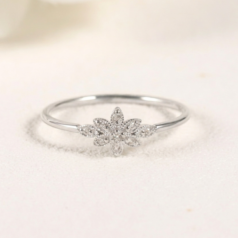 Petite Moissanite Floral Stacking Ring in Sterling Silver