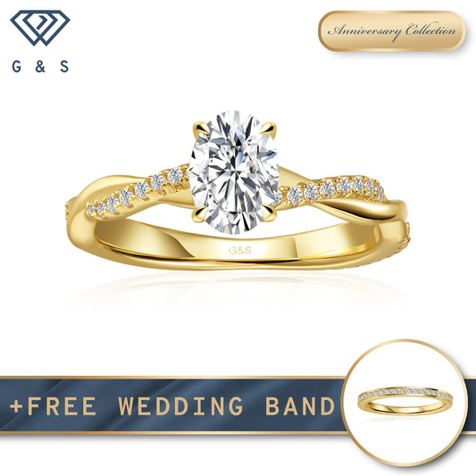 Timeless Infinity Oval Cut Moissanite Engagement Ring - 18ct Yellow Gold Plated