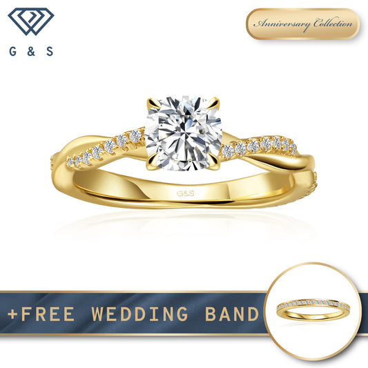 Timeless Infinity Cushion Cut Moissanite Engagement Ring - 18ct Yellow Gold Plated