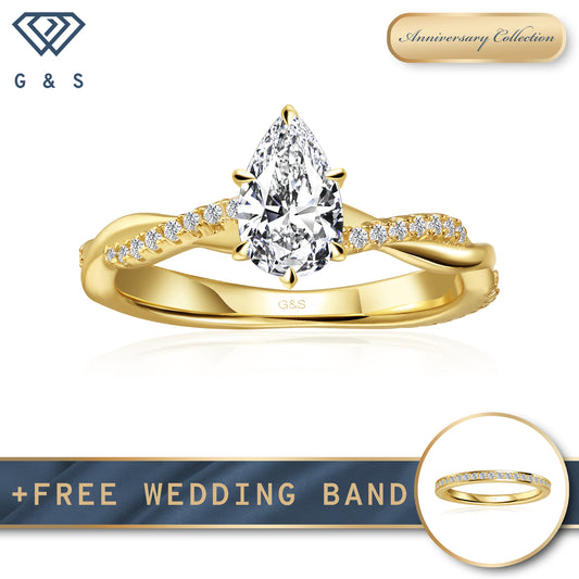 Timeless Infinity Pear Shape Moissanite Engagement Ring - 18ct Yellow Gold Plated