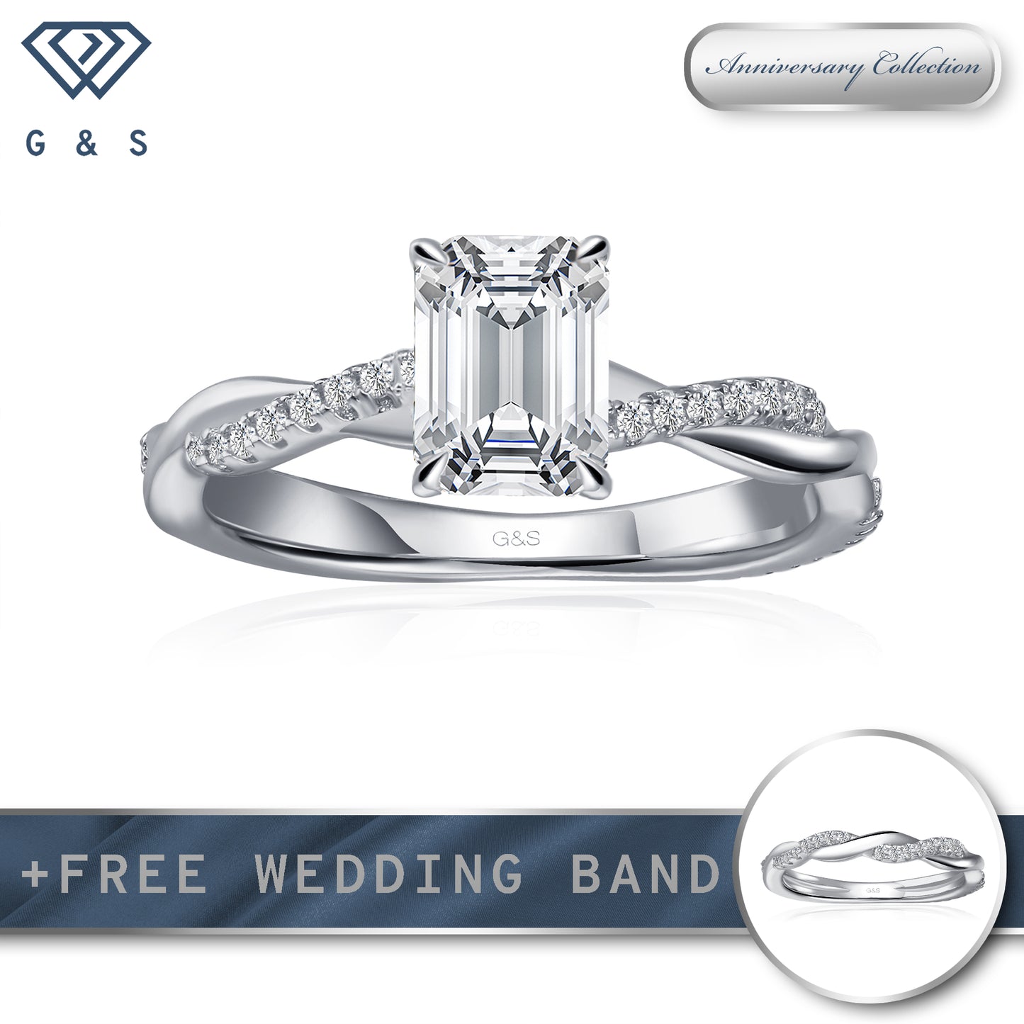 Timeless Infinity Emerald Cut Moissanite Engagement Ring