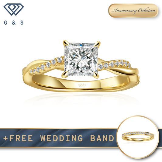 Timeless Infinity Princess Cut Moissanite Engagement Ring - 18ct Yellow Gold Plated