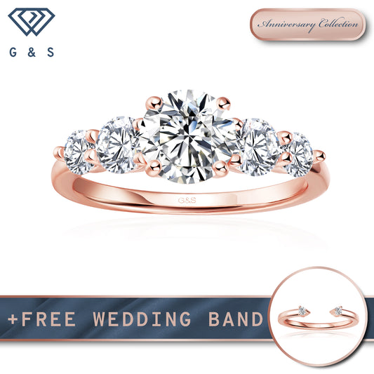 Eternal Brilliance Five-Stone Round Brilliant Moissanite Engagement Ring - 18ct Rose Gold Plated