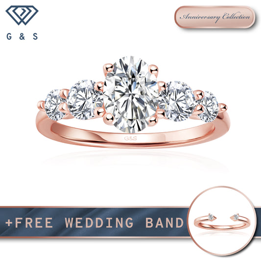 Eternal Brilliance Five-Stone Oval Cut Moissanite Engagement Ring - 18ct Rose Gold Plated