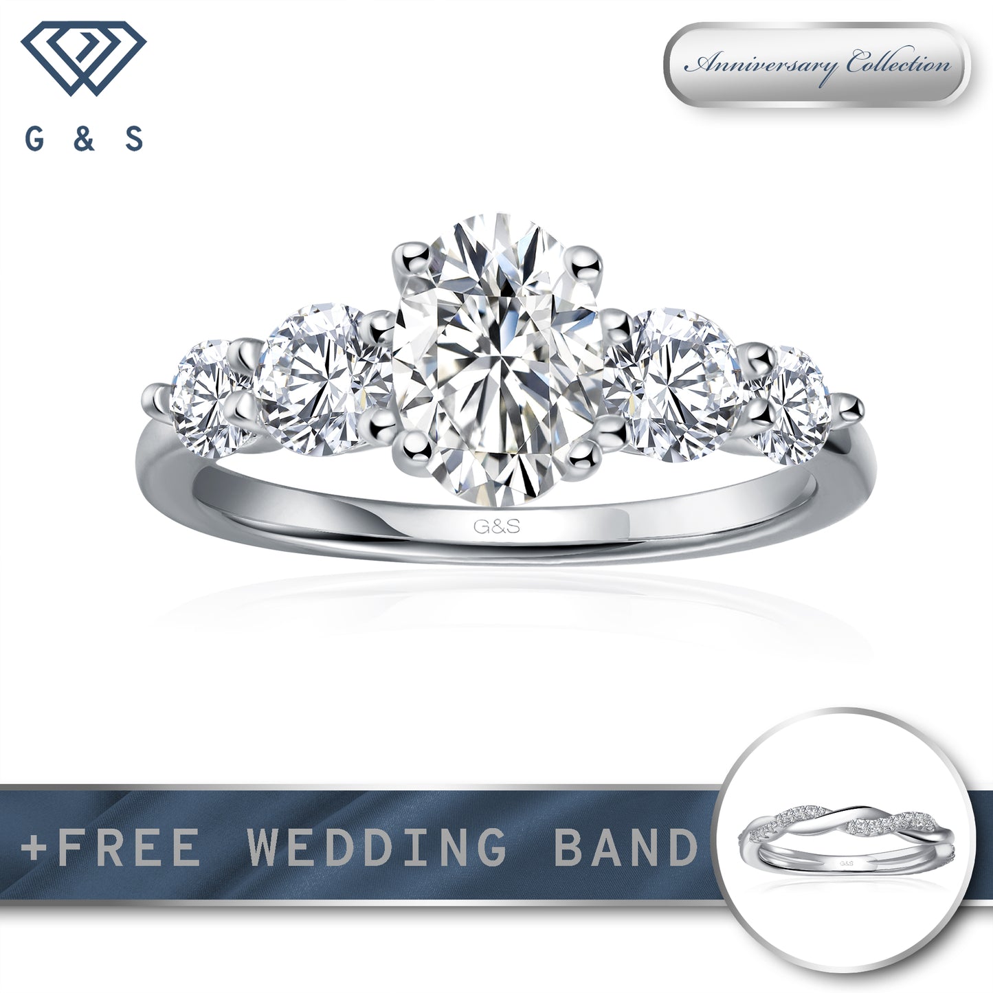 Eternal Brilliance Five-Stone Oval Cut Moissanite Engagement Ring