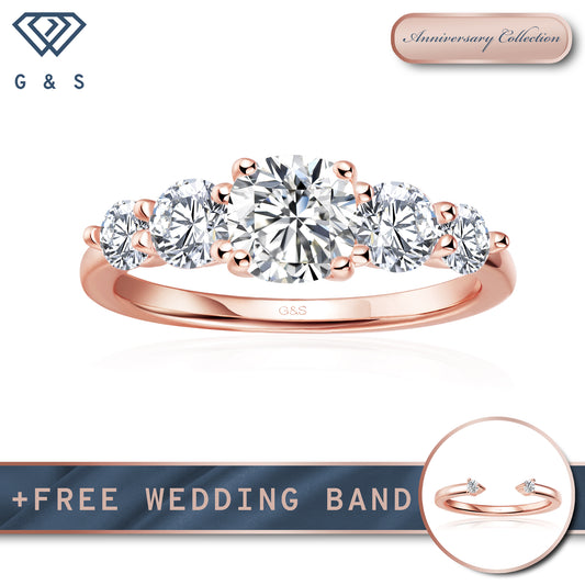 Eternal Brilliance Five-Stone Cushion Cut Moissanite Engagement Ring - 18ct Rose Gold Plated