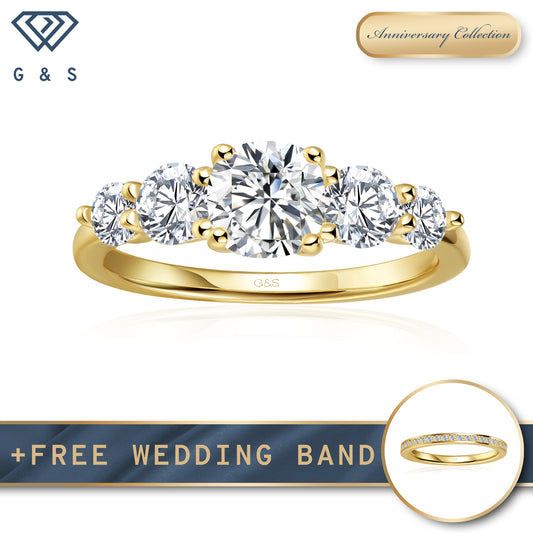 Eternal Brilliance Five-Stone Cushion Cut Moissanite Engagement Ring - 18ct Yellow Gold Plated