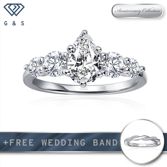 Eternal Brilliance Five-Stone Pear Shape Moissanite Engagement Ring