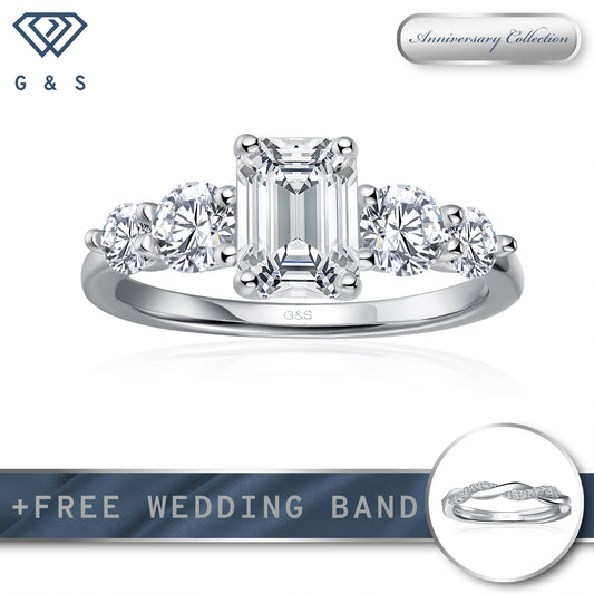 Eternal Brilliance Five-Stone Emerald Cut Moissanite Engagement Ring