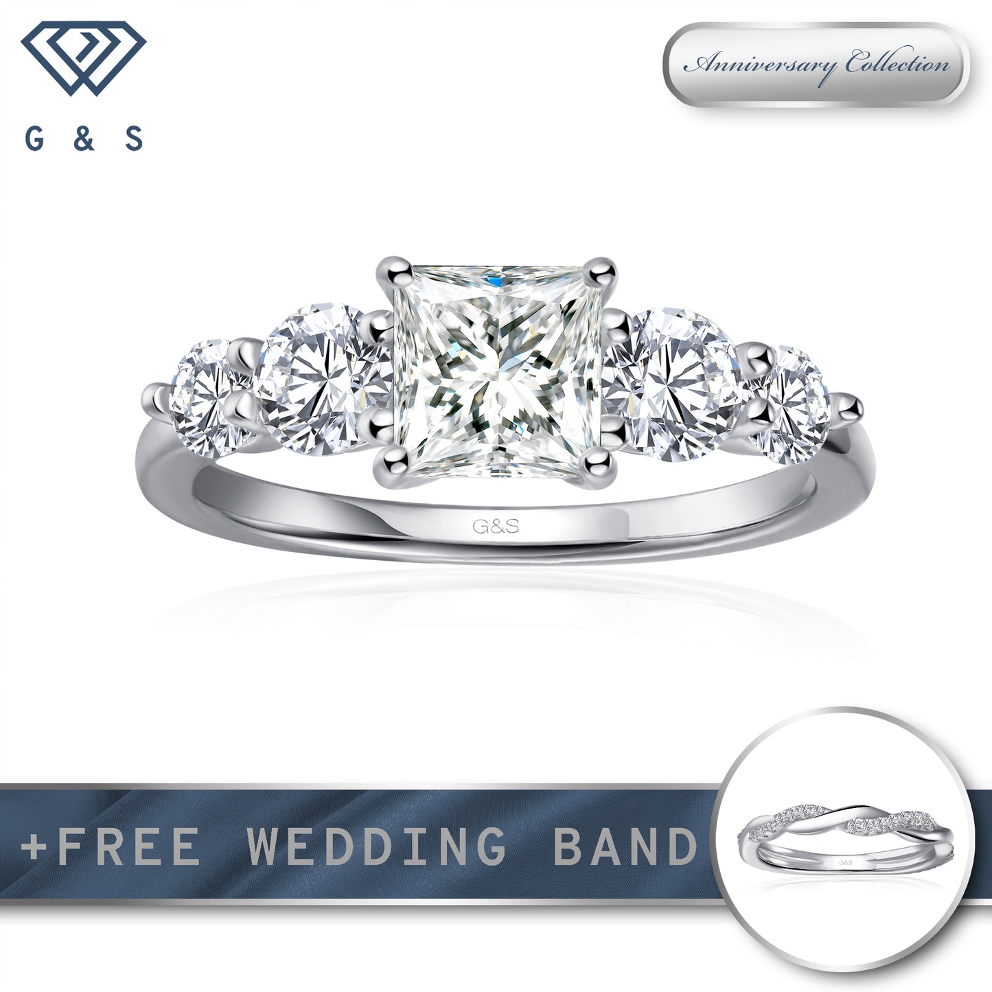 Eternal Brilliance Five-Stone Princess Cut Moissanite Engagement Ring